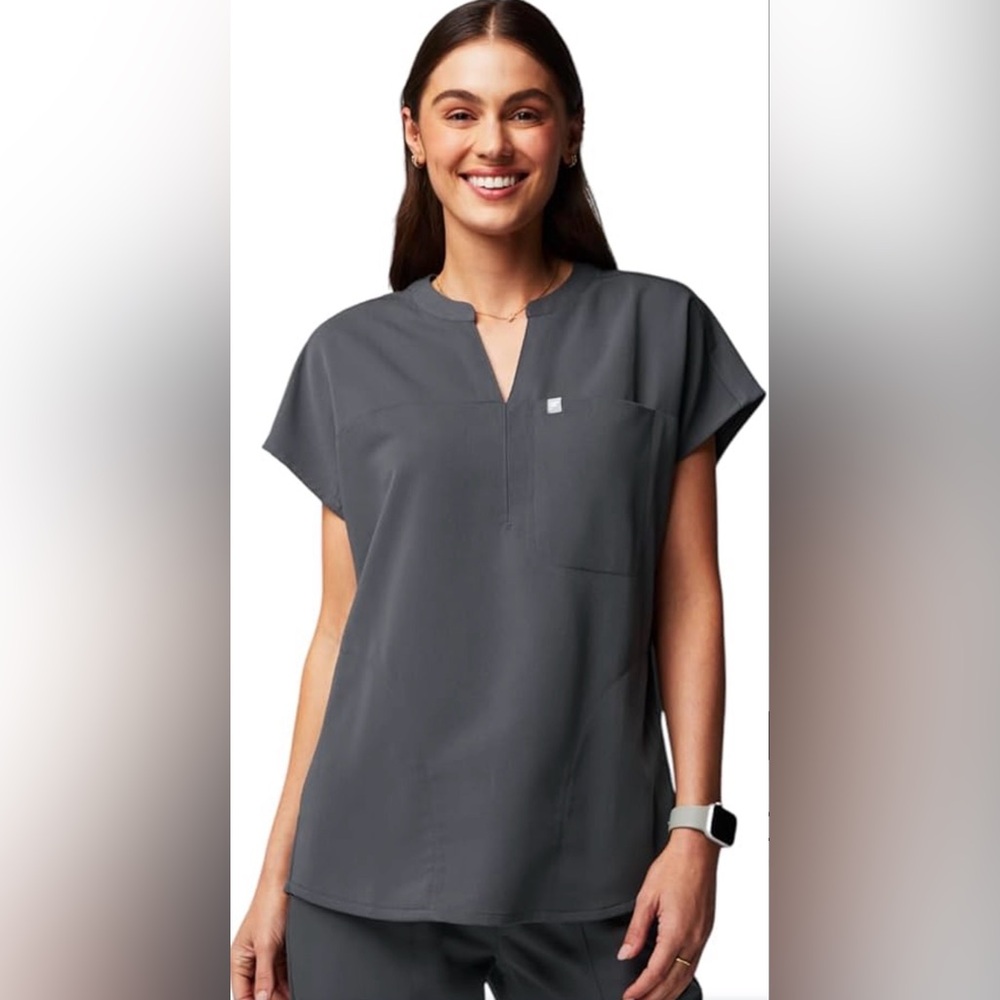Fabletics Charcoal Split-Neck Short Sleeve Tunic